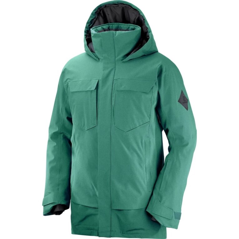 Green Salomon Stance Cargo Insulated Hooded Men's Ski Jackets | IE KM1208